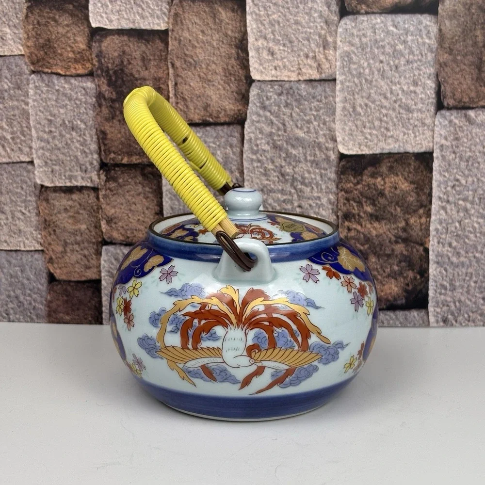 Arita Ware‎ Porcelain Teapot & Cup Flower Flow Blue & Gold Japan Very Good Cond